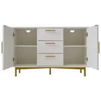 Credenza Elegante con 2 Ante e 3 Cassetti,  Design Moderno con Maniglie Decorative Oro, per Soggiorno e Camera da Letto, Bianco
