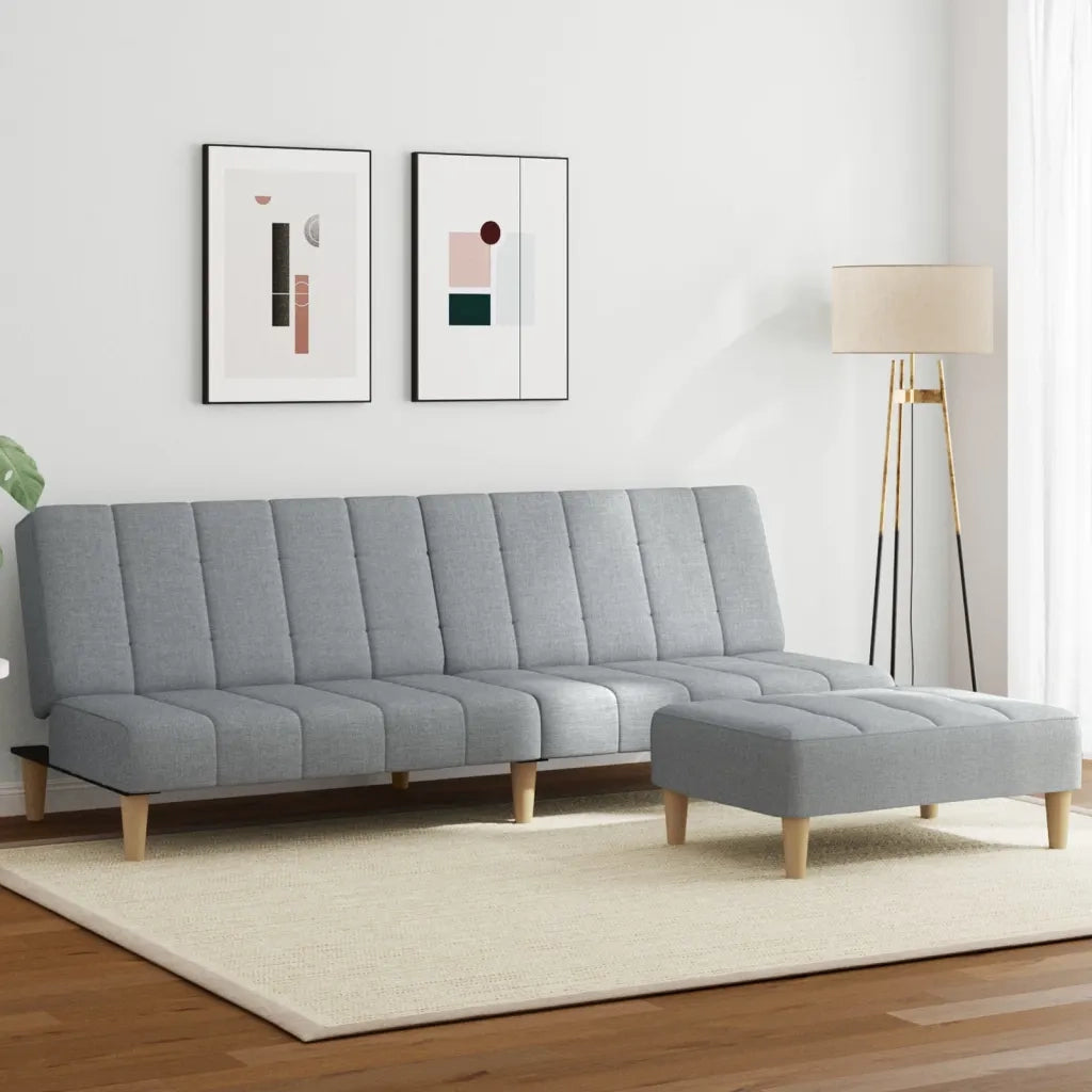 Divano Letto a 2 Posti con Poggiapiedi-Sofa Letto 2 Posti-Daybed Grigio Chiaro in Tessuto 762911