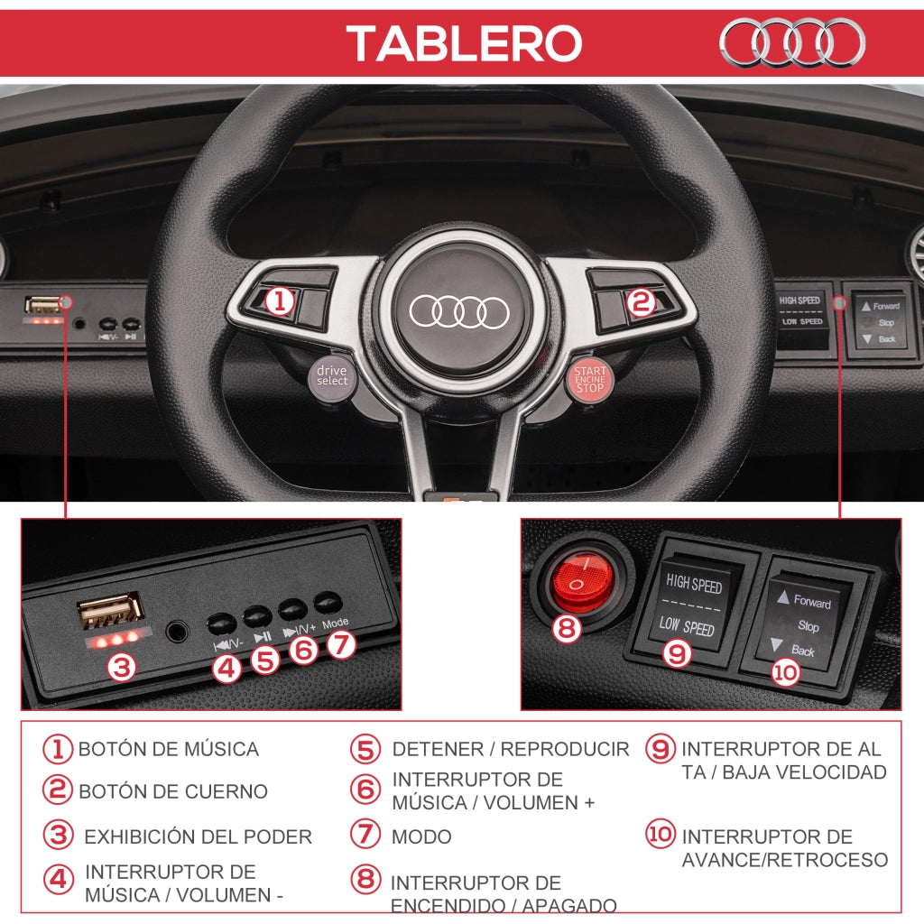 Auto Elettrica per Bambini Audi TT ¨C zephmum ¨C Rosso 102x60x44 cm