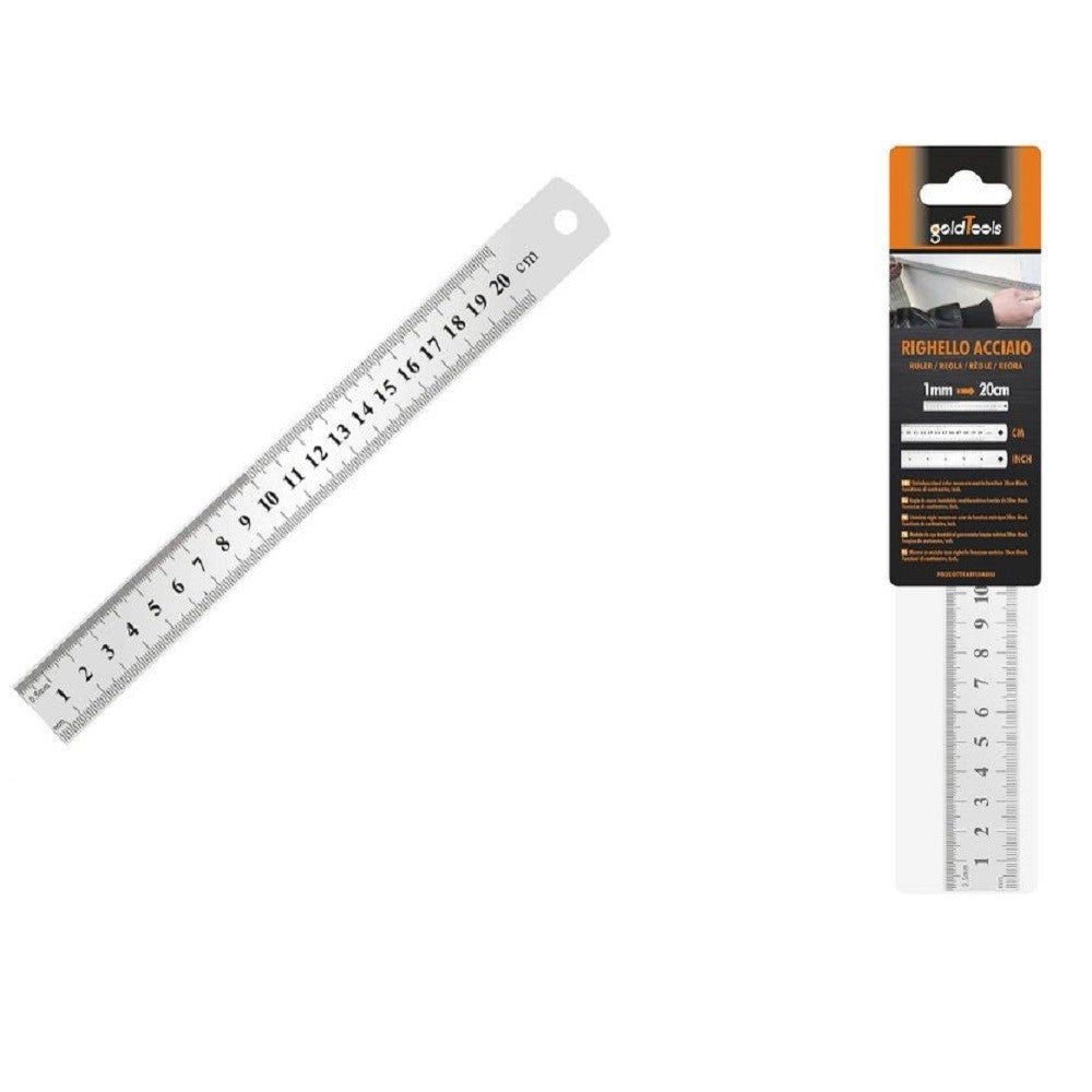 Trade Shop - Righello Metro In Acciaio Inox Metallo 1 Mm A 20 Cm Riga Segnatura Cm Inch 97762 -
