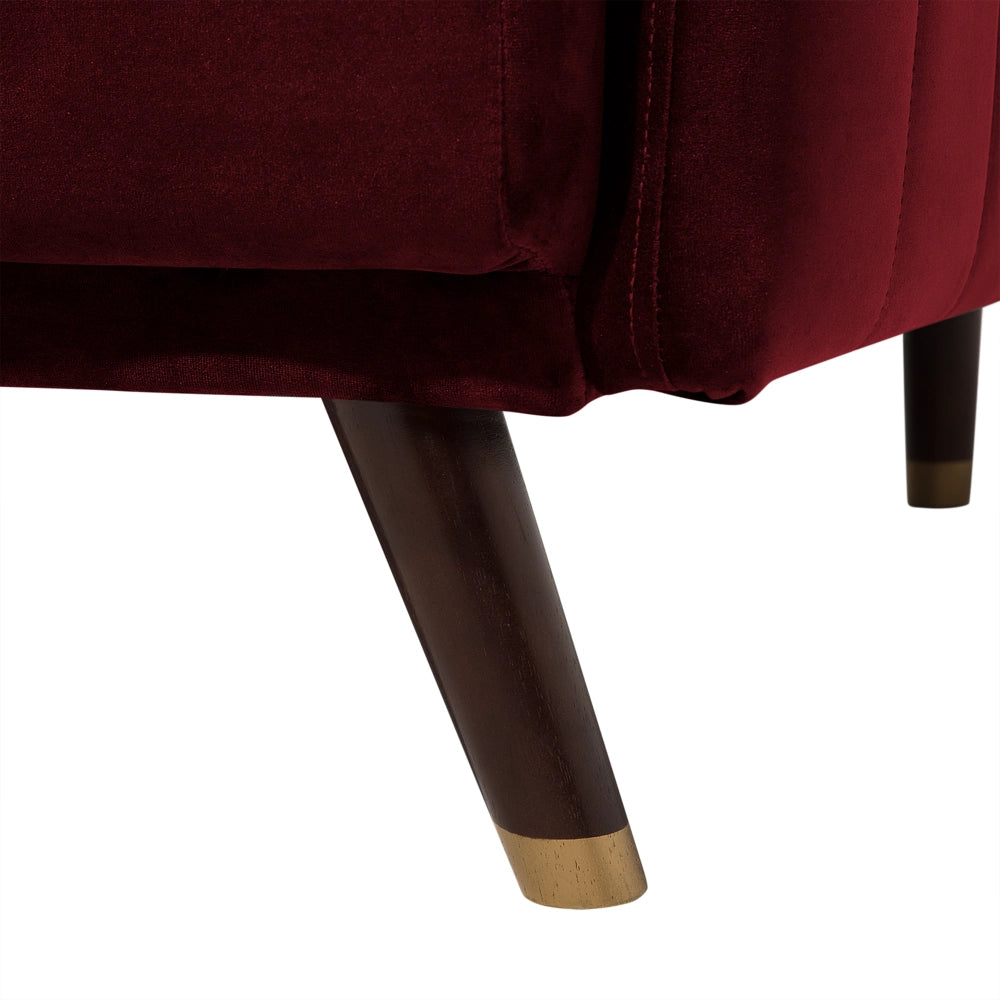 Divano Letto Tessuto Velluto Rosso Scuro Soggiorno Moderno 3 Posti Gambe In Legno Braccio A Pista