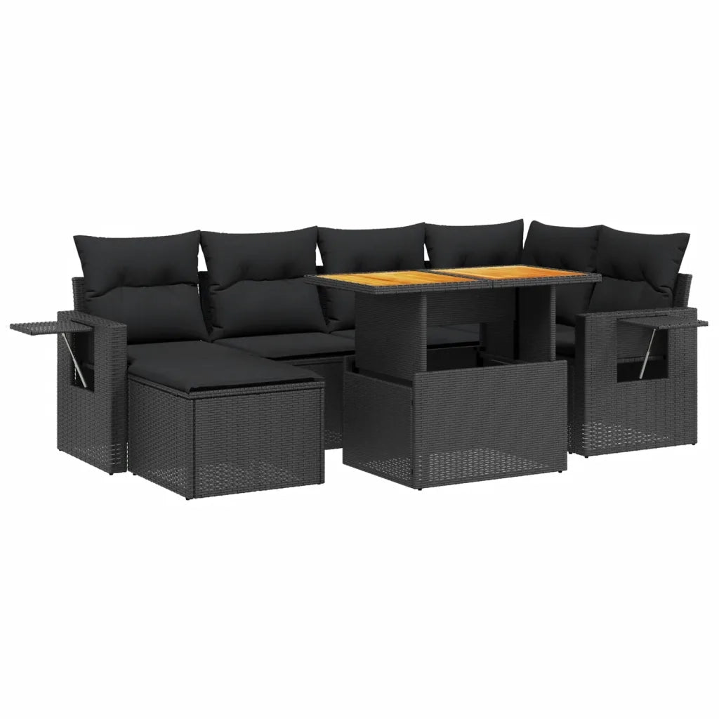 Set Divani da Giardino con Cuscini 7pz Nero Polyrattancod mxl 113026
