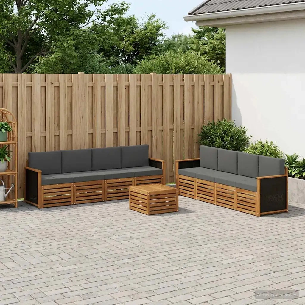 Set divani con cuscino 9 pcs Legno di Acacia Massello