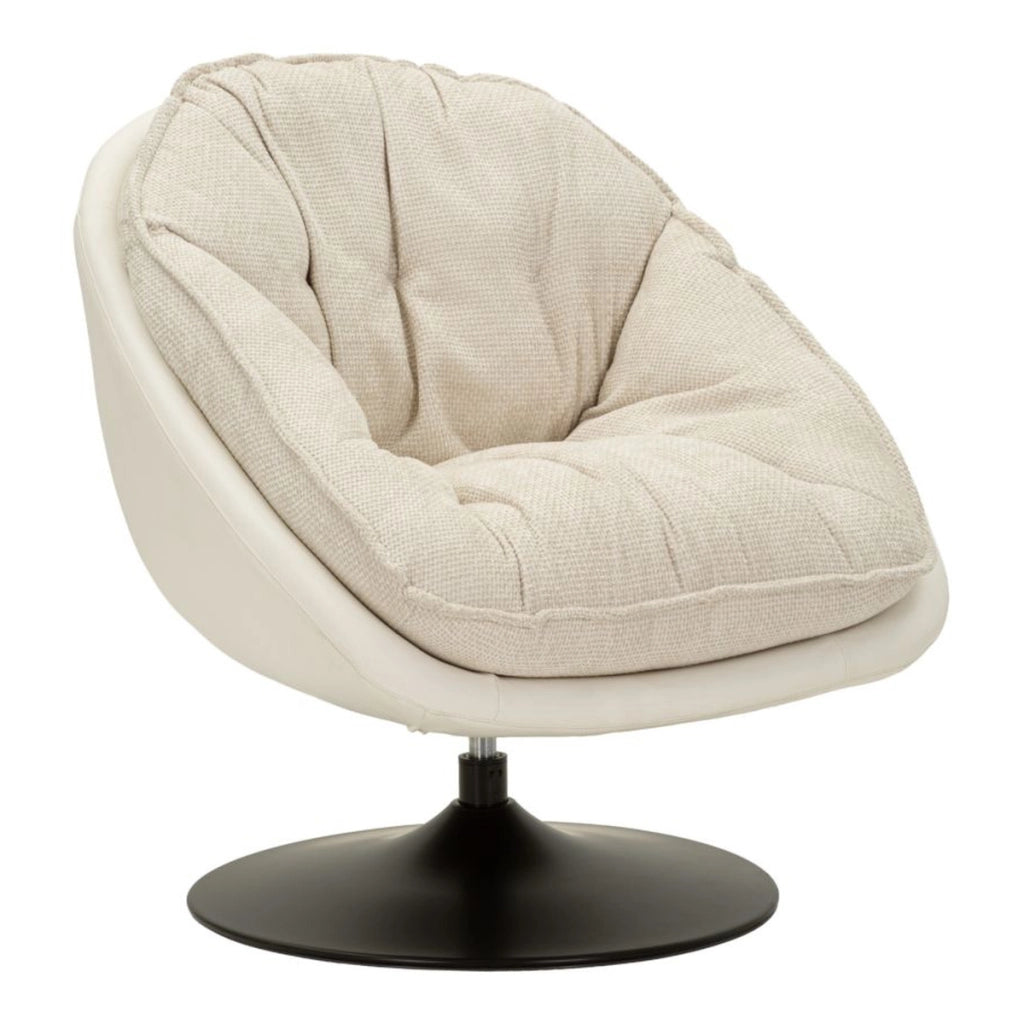 Poltrona girevole in tessuto crema con base nera