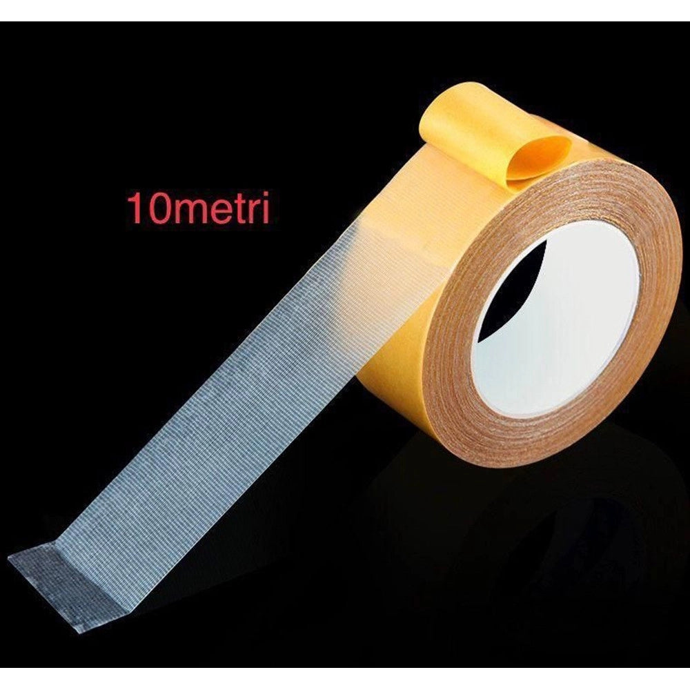 Trade Shop - Nastro Adesivo In Fibra Di Vetro A Doppia Facciata Forte Fissaggio Tappeto Pelle 10mtx5cm -