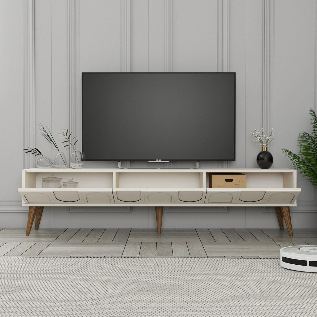 Scafa, Mobile Porta tv 3 Ante, 180x35x44h cm Bianco Crema