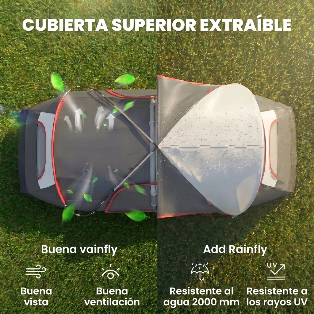 Tenda da Campeggio Pieghevole Impermeabile 2 Stanze con Sacca ¨C Minimal ¨C 450x215x180 cm Grigio