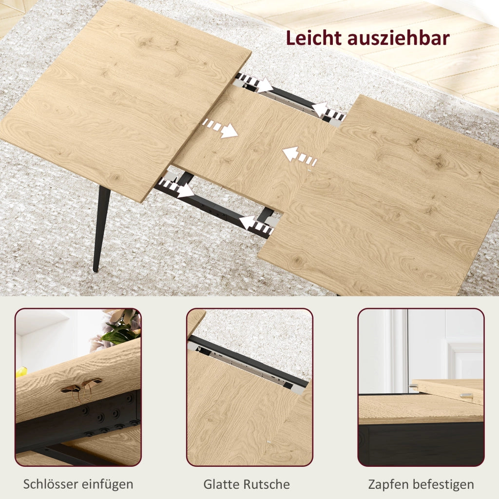 Tavolo da pranzo - estraibile 120/160x75 cm - gambe in acciaio - per 6-8 persone - colore naturale