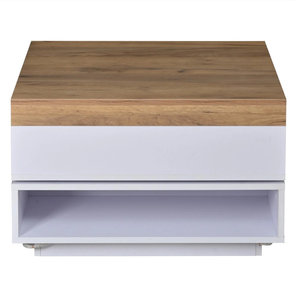 Tavolino da Caff¨¨ con LED Rotante 360¡ã ¨C MINIMAL ¨C Bianco/Legno 65x65x40