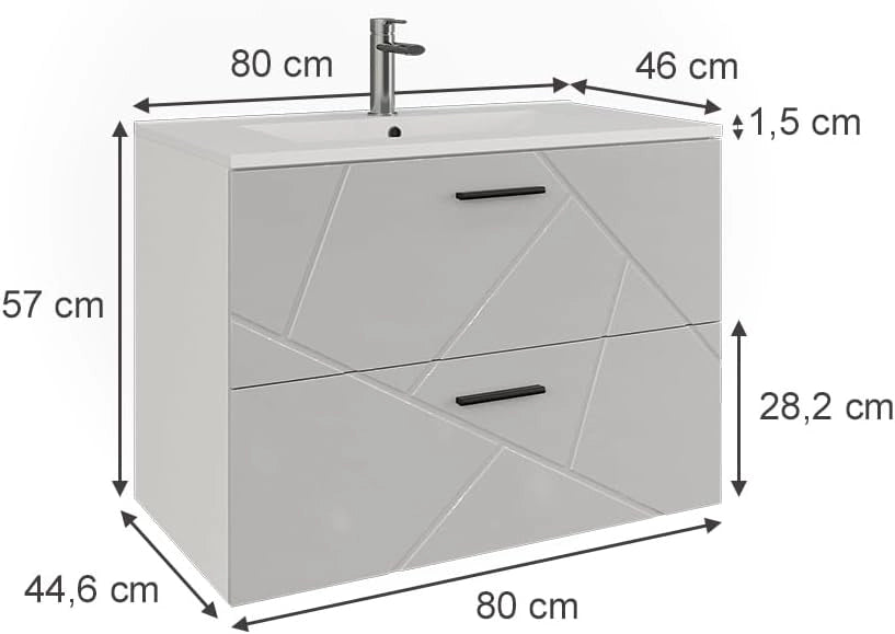 Set di mobili da bagno Irma, Bianco/bianco lucido, 80 cm, composto da mobile sottolavabo e lavabo