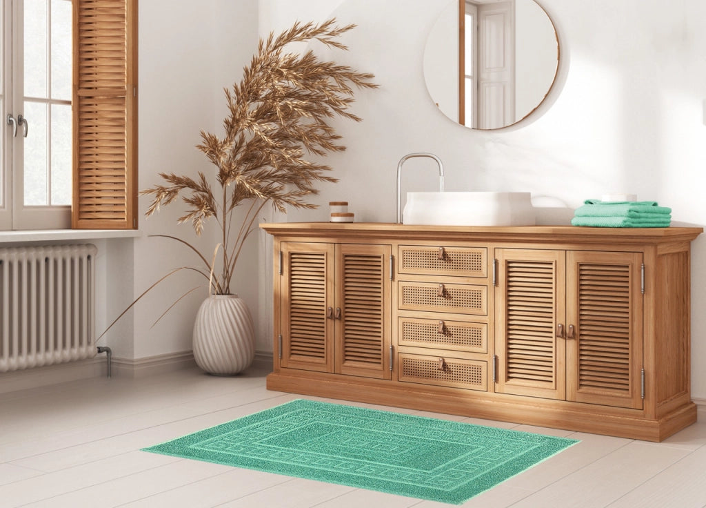 Tappeto Bagno Doccia Spugna Tinta Unita Torino Tappetino Super Assorbente In Cotone Pelo Corto Con Greca - 60x180 - Verde
