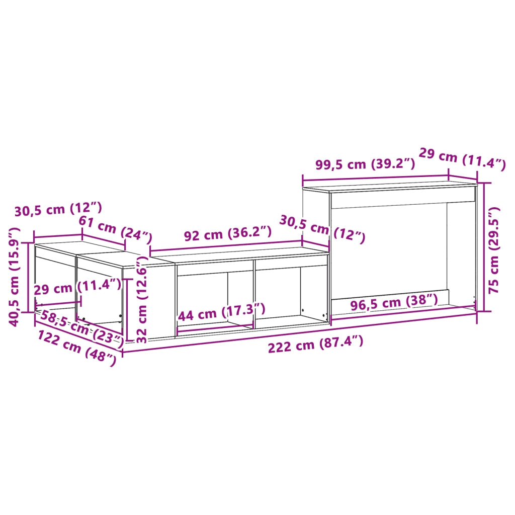 Comodino con Scrivania-Tavolino da notte Marrone Cera 232x122x75 cm Legno di Pino