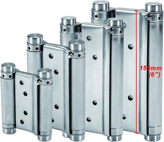 Doppio Lavoro Scharnieri in Acciaio Inossidabile 6" (153mm) Auto Chiudenti per Porte Oscillanti Adatti per Scharnieri di Porte di Salotto, Bar, Ristorante e Cucina Carico di 30kg Finitura Satin (2 Pezzi)