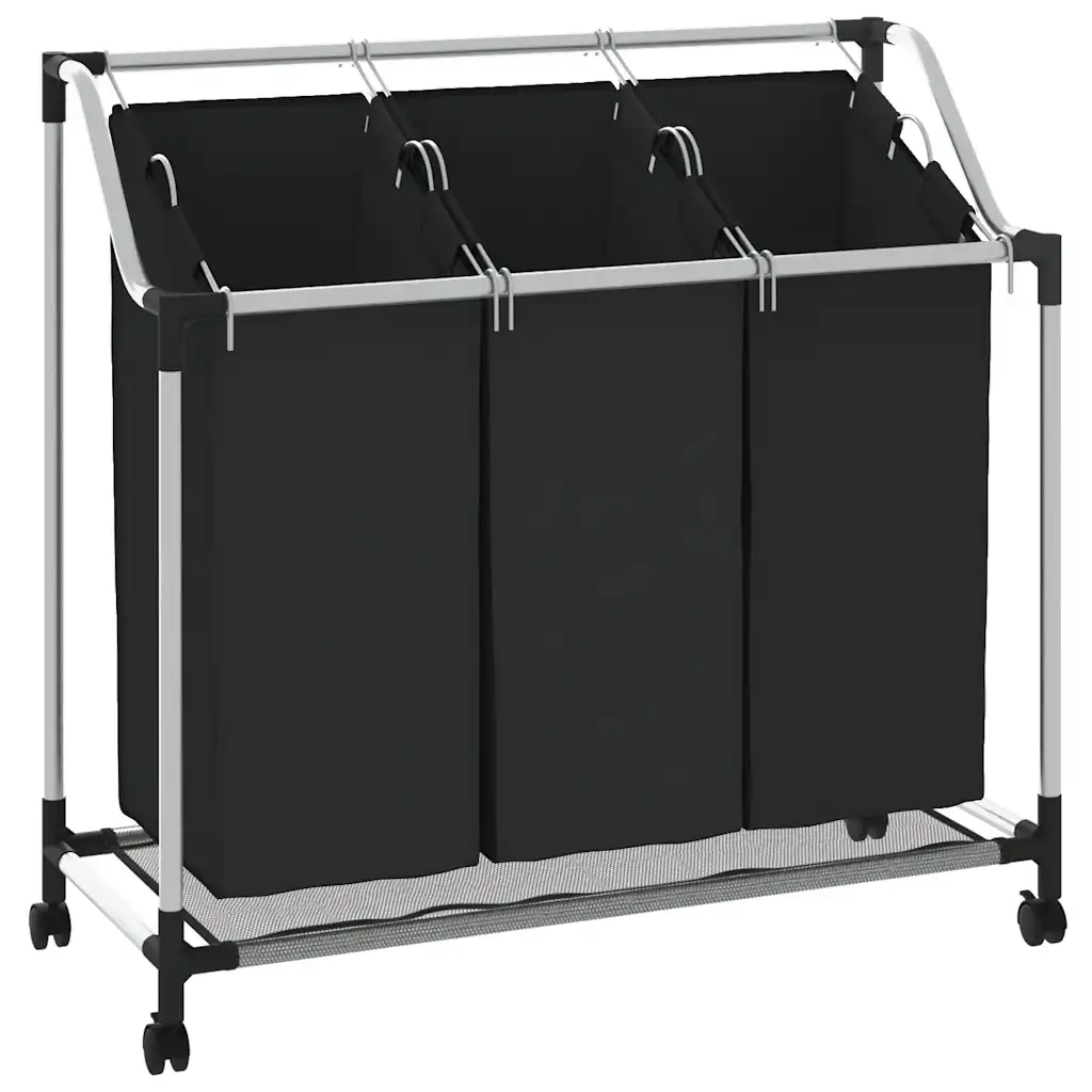 Portabiancheria con 3 Sacchi in Acciaio Nero cod mxl 48661