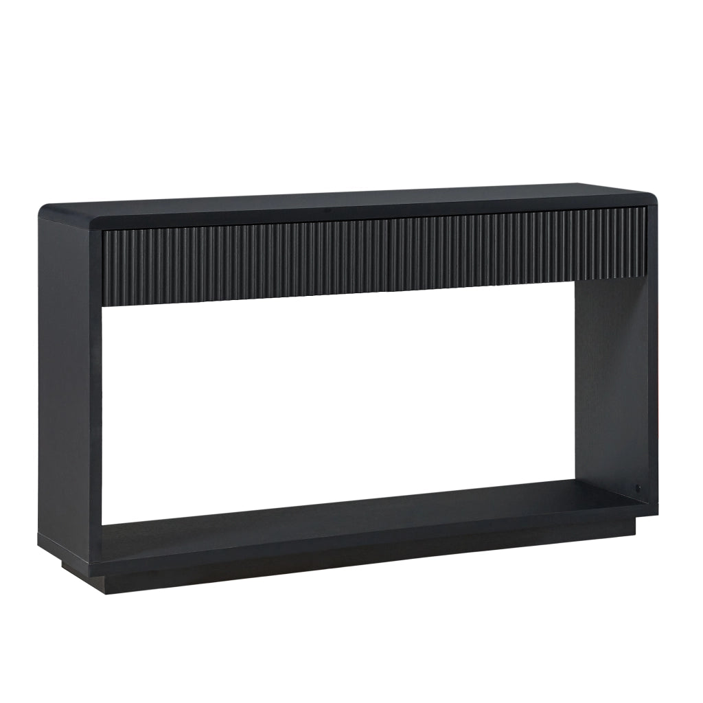 Consolle ingresso nera 150 cm in truciolare e MDF con 2 cassetti e ripiano inferiore aperto