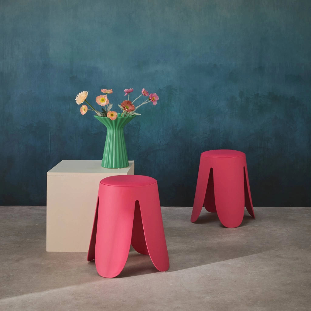 Set 2 sgabelli impilabili in similpelle, rosa