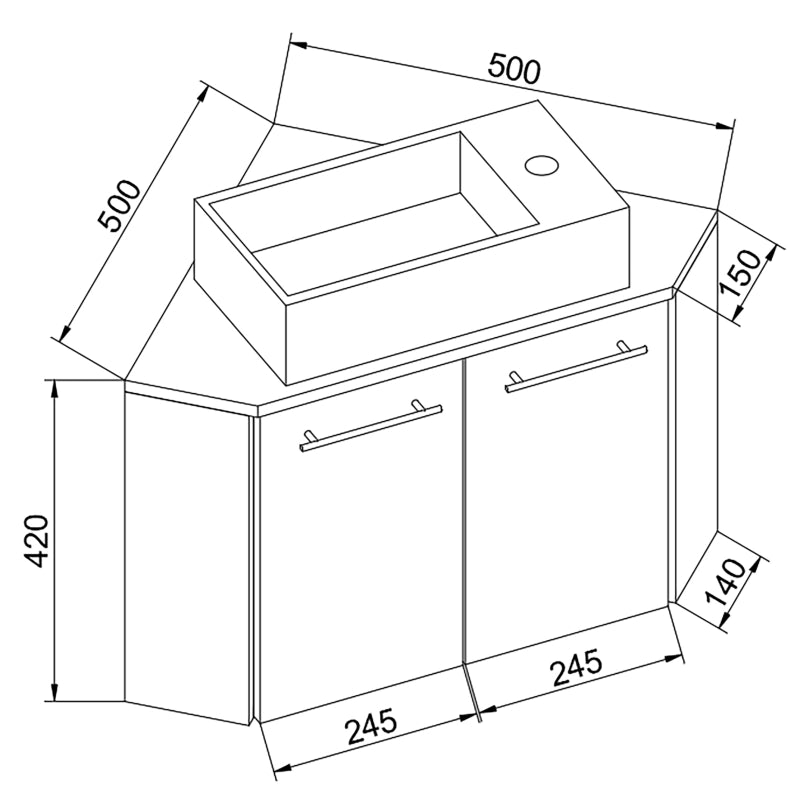 Vivere di Ezooza Mobile Angolare Sospeso con lavabo in ceramica di alta qualità, Bianco ,