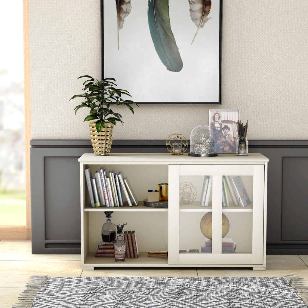 Armadietto da cucina in MDF Mobile laterale multiuso con ante scorrevoli 106,5x33x62,5cm Beige-Credenze buffet