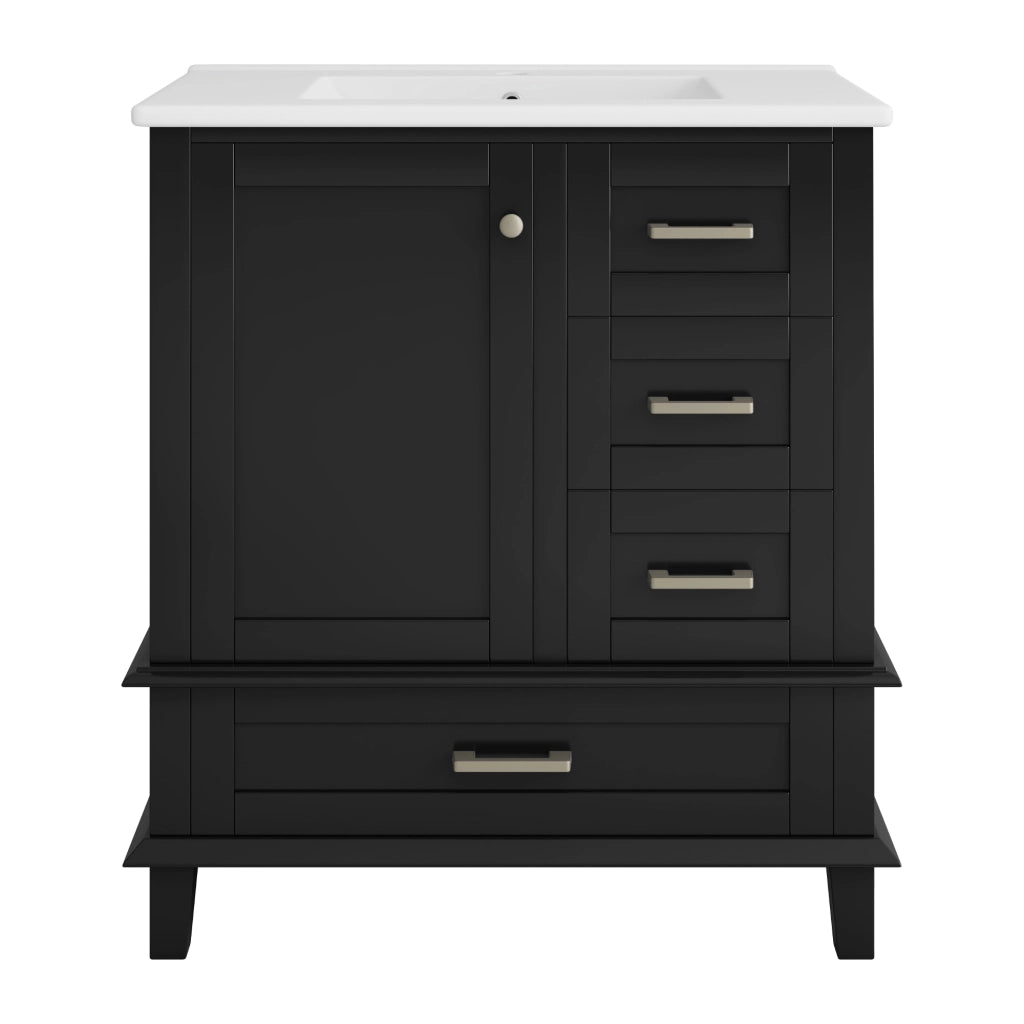 Mobile bagno freestanding con lavabo in ceramica integrato, nero, 76x45,5x83,5 cm