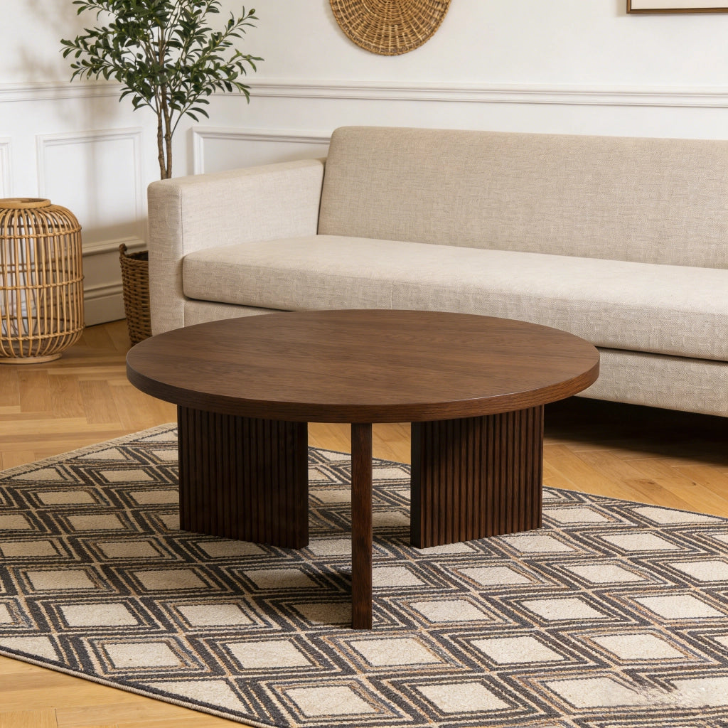Tavolino da caffè 92x92x11.4 cm salvaspazio in MDF marrone noce