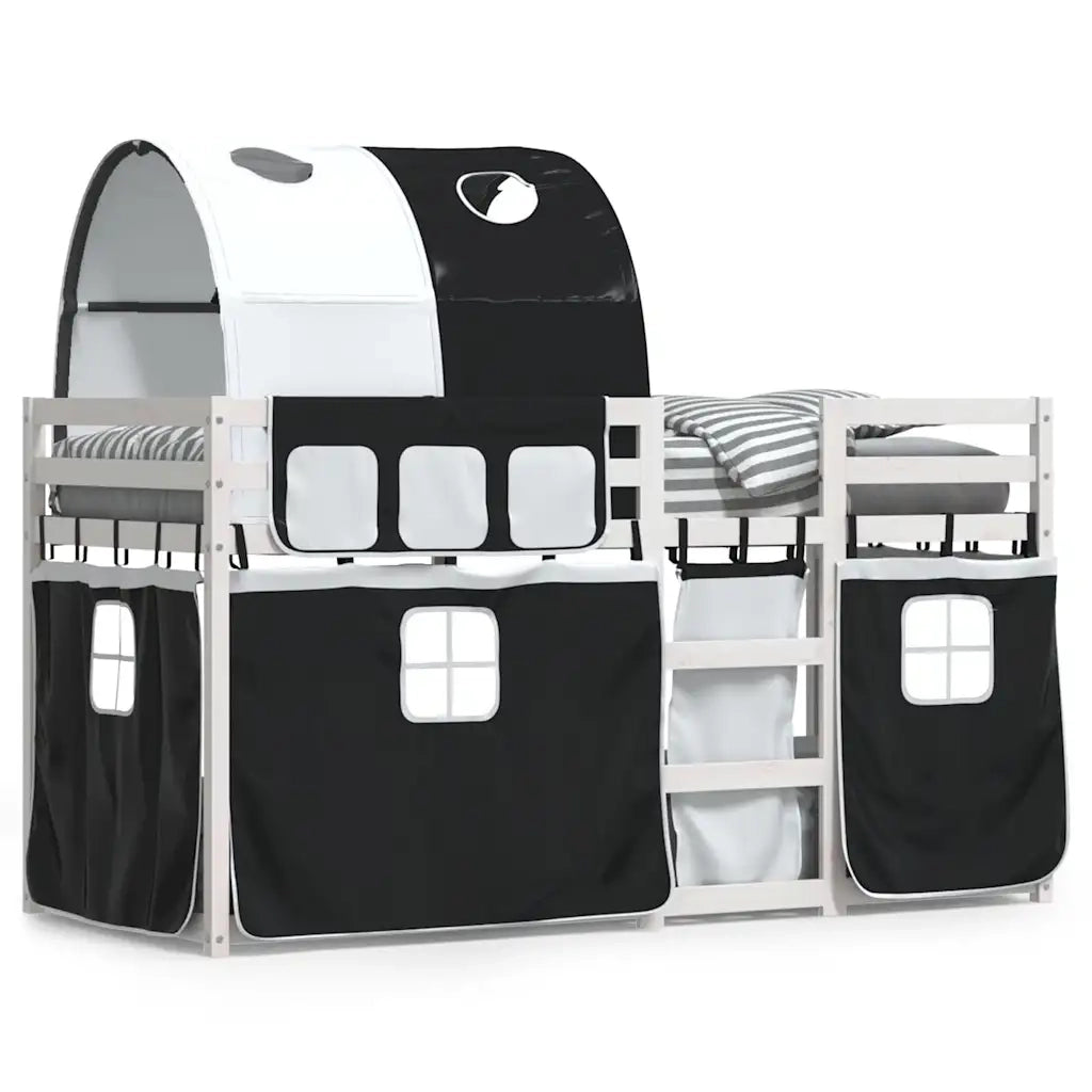 Letto a Castello senza Materasso-Struttura Letto a Castello Bianco e Nero 90x200cm in Pino 331064