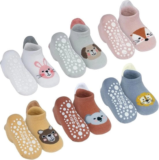 6 paia di calze antiscivolo per bambini con fondo in silicone per una presa sicura - adatti per 0-12 mesi/1-3 anni/3-5 anni - per bambini maschi e femmine