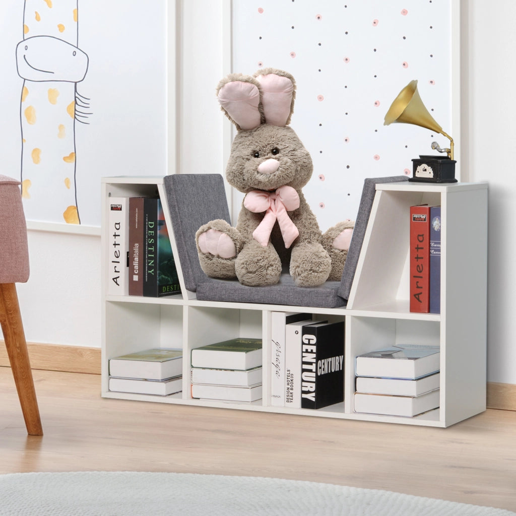 Libreria con seduta e scaffali cubo ¨C zephmum ¨C 102x30x61 cm, bianco e grigio