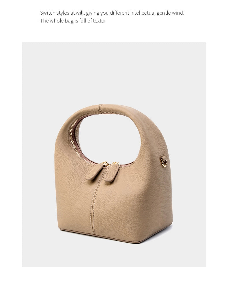 Borsa a tracolla piccola da donna in vera pelle, borsa a mano da donna in pelle di vacchetta grigia