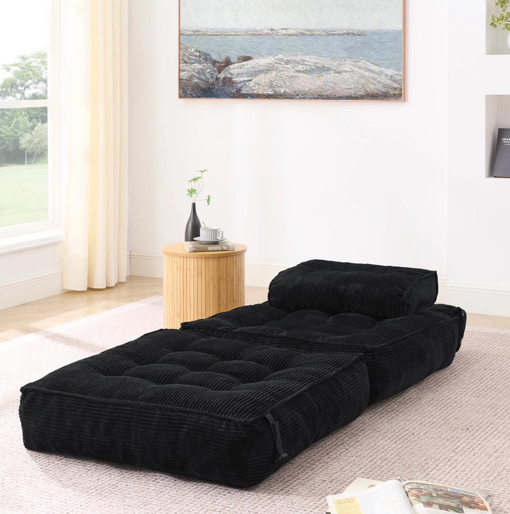 Poltrona letto pieghevole in schiuma con schienale regolabile e funzione salvaspazio per salotto nera 52 × 50 × 30 cm
