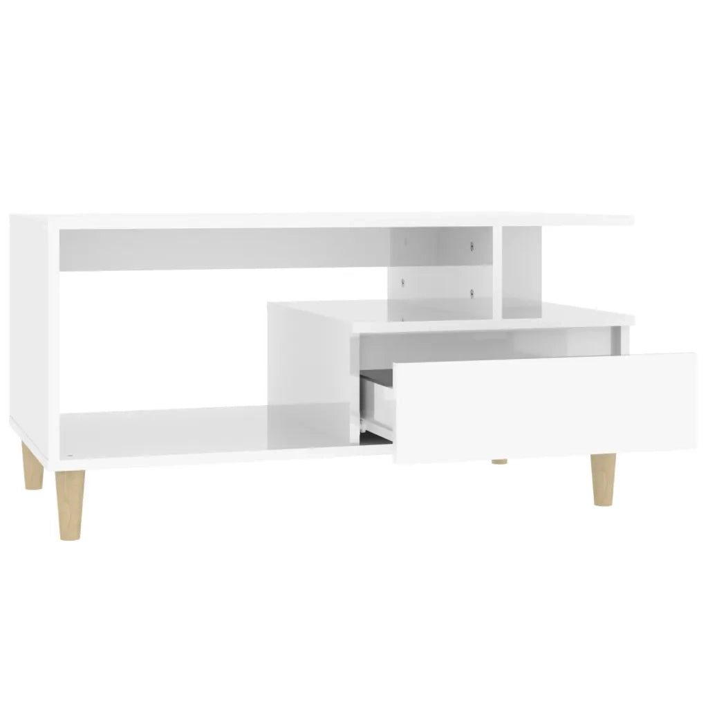 Tavolino da Salotto Bianco Lucido 90x49x45 cm Legno Multistrato 819614