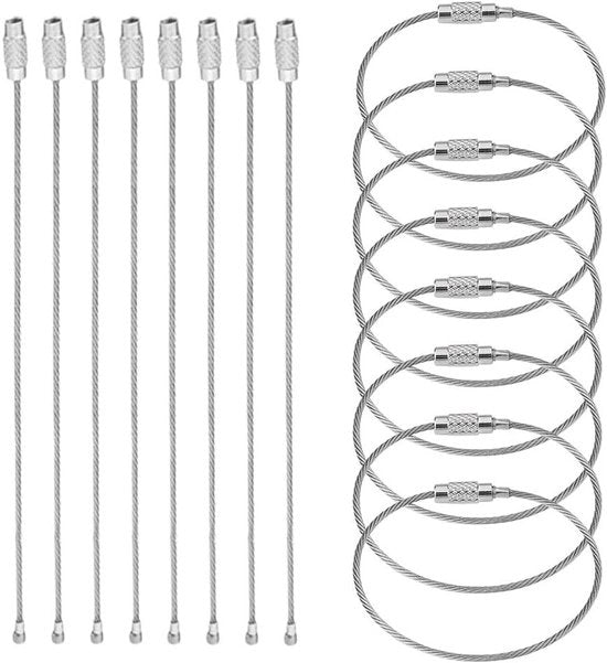 Cavo per chiave - Grande appendiavanti in acciaio inossidabile - 15 cm anelli - Cassetta chiavi con serratura a vite - Multifunzionale per escursioni e viaggi - Argento - 50 pezzi