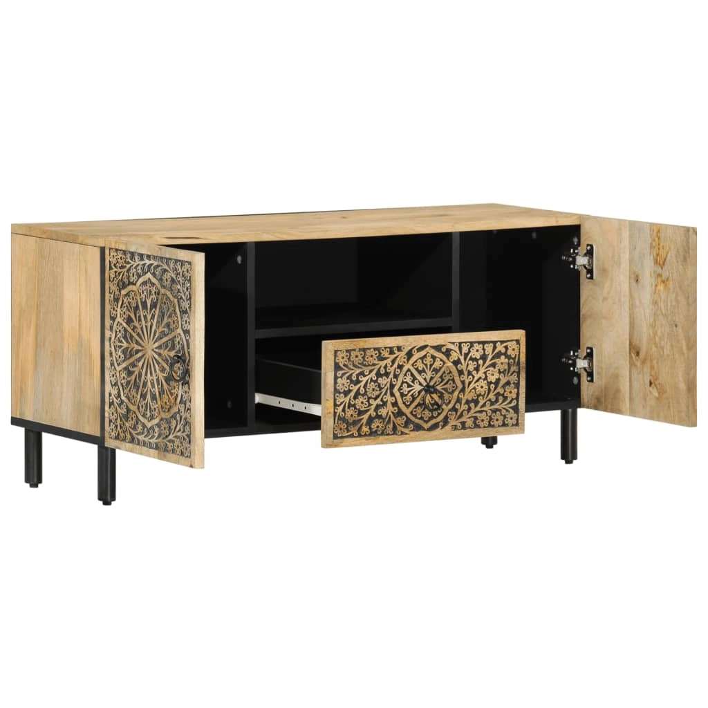 Mobile TV multimediale mensola per TV credenza per TV sala da pranzo soggiorno camera da letto 105 x 33 x 46 cm legno massello di mango marrone 02_0025676