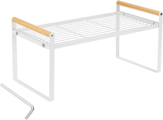 Organizzatore in metallo e legno per cucina - ripiano verticale - mobile - 35 x 21 x 20 cm - tavolo e cucina - bianco