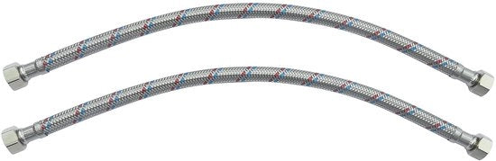 Set di attacco idraulico da 2 pezzi - Sfida idrica flessibile 400 mm - 3/8" femmina - Connettore sanitario - Strato a maglia intrecciata - Pressione massima 1 MPa