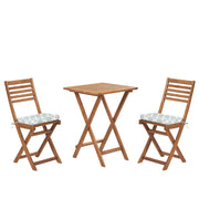 Set da bistrot 3 pezzi in legno massello di acacia chiaro cuscini verde menta pieghevole a doghe design scandinavo moderno