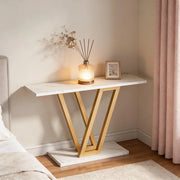 Consolle elegante e minimalista in metallo e legno oro e bianco per ingresso e soggiorno 110 × 30 × 80 cm