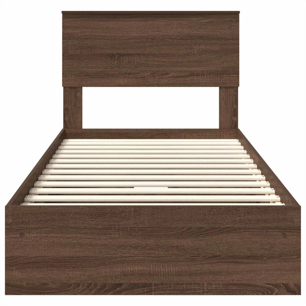 Letto singolo | Letto per adulti | Letto con Contenitore con testiera Rovere Marrone 75 x 190 cm