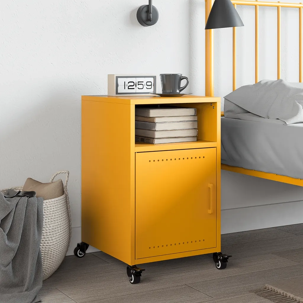 Comodino | Armadio da Notte | Mobiletto da notte Giallo Senape 36x39x59 cm in Acciaio
