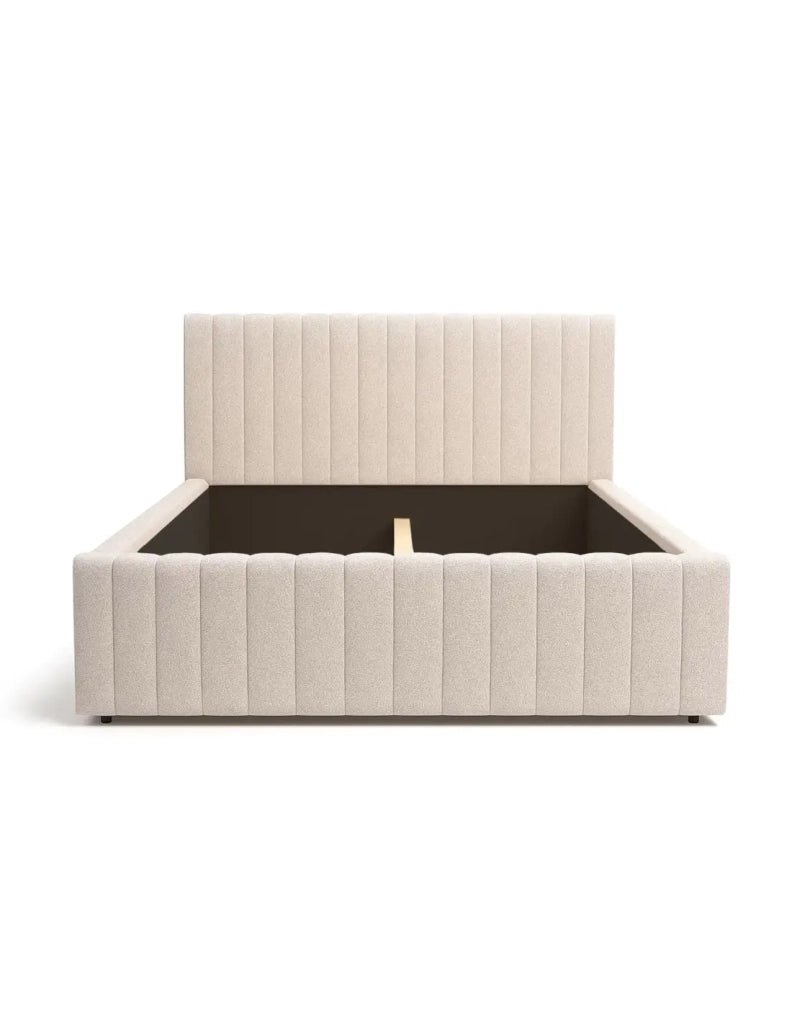 Letto matrimoniale ELORIA 180x200 in tessuto bouclé beige con testiera capitonnata