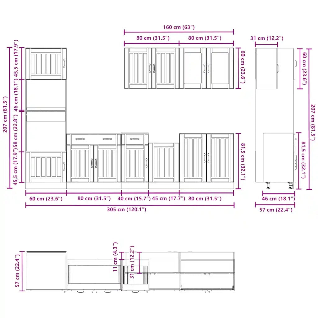 Set Mobili da Cucina 7 pz Kalmar Legno Vecchio in Truciolato 3314749