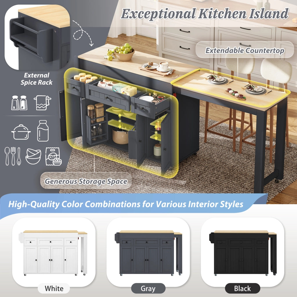 Isola cucina con 3 cassetti; ripiani regolabili e piano estraibile per cucina; in MDF; grigio