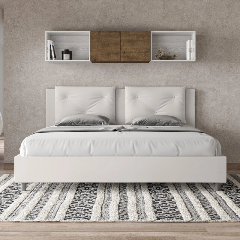 Letto imbottito Matrimoniale 180x200 cm Appia - Bianco,Similpelle,Contenitore