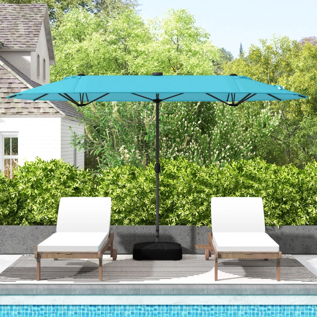 Ombrellone doppio da giardino con luci solari 4x2m, Ombrellone rettangolare grande con manovella base Azzurro-Ombrelloni