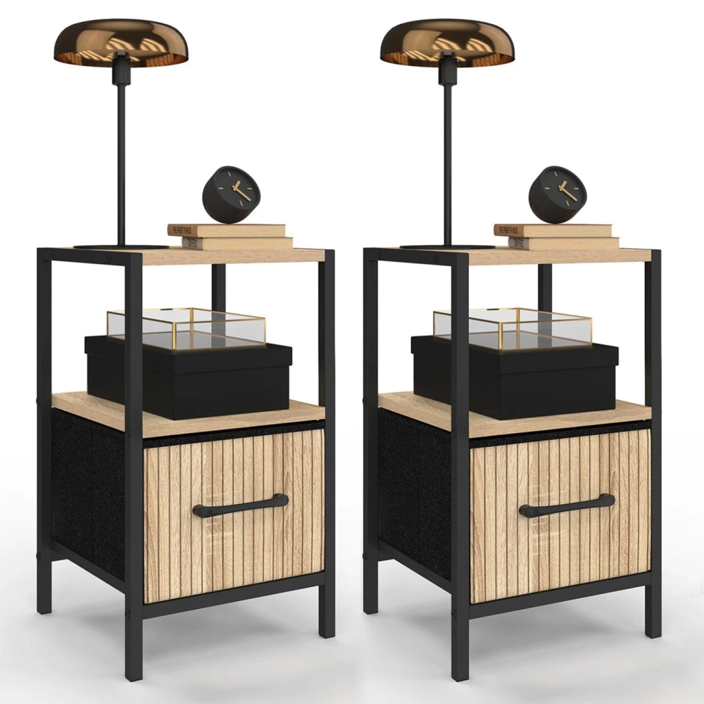 IDMarket - Set di 2 comodini UTAH, 1 cassetto e 1 nicchia con effetto a doghe