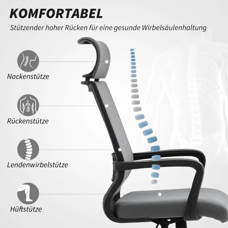 SEDIA UFFICIO ergonomica girevole con braccioli e poggiatesta, grigio scuro