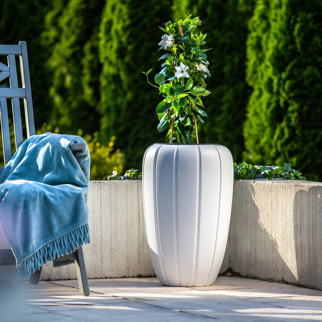Vaso da giardino alto KADAX con inserto, bianco, 75 cm, in plastica 3D