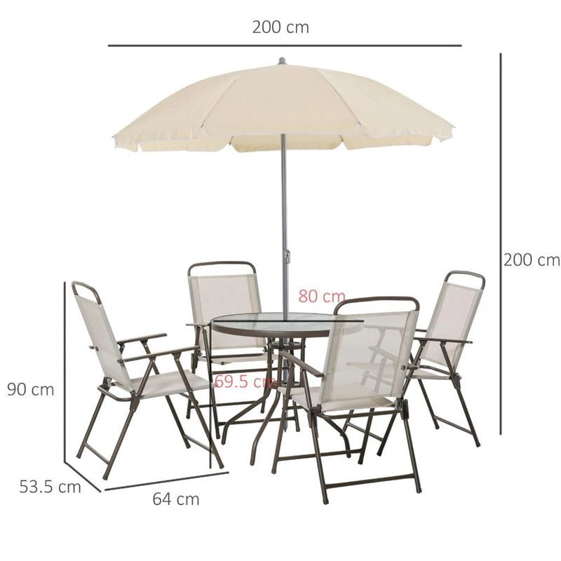 SET DA GIARDINO CON TAVOLO,SEDIE E OMBRELLONE IN COLORE  CREMA
