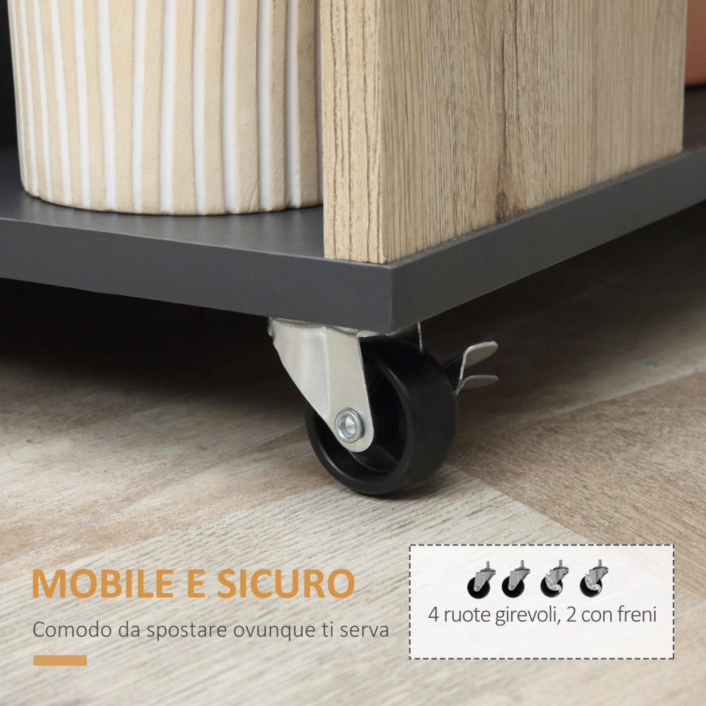 EasyComfort Carrello da Cucina Multiuso con Cassetto, Armadietto e Scaffale, 80x39x86.5cm, Legno e Nero
