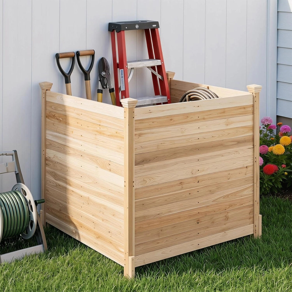 Recinzione Giardino, Recinto da Esterno a 3 Pannelli in Legno Massello, Schermo Ventilato Copri Bidoni, Condizionatore e Attrezzature, per Terrzza e Cortile, Naturale