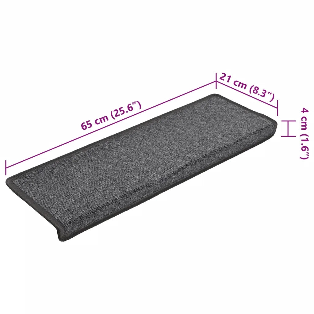 Tappetini per scale 15 pz 65x21x4 cm Grigio scuro Bordo rettangolare 134568